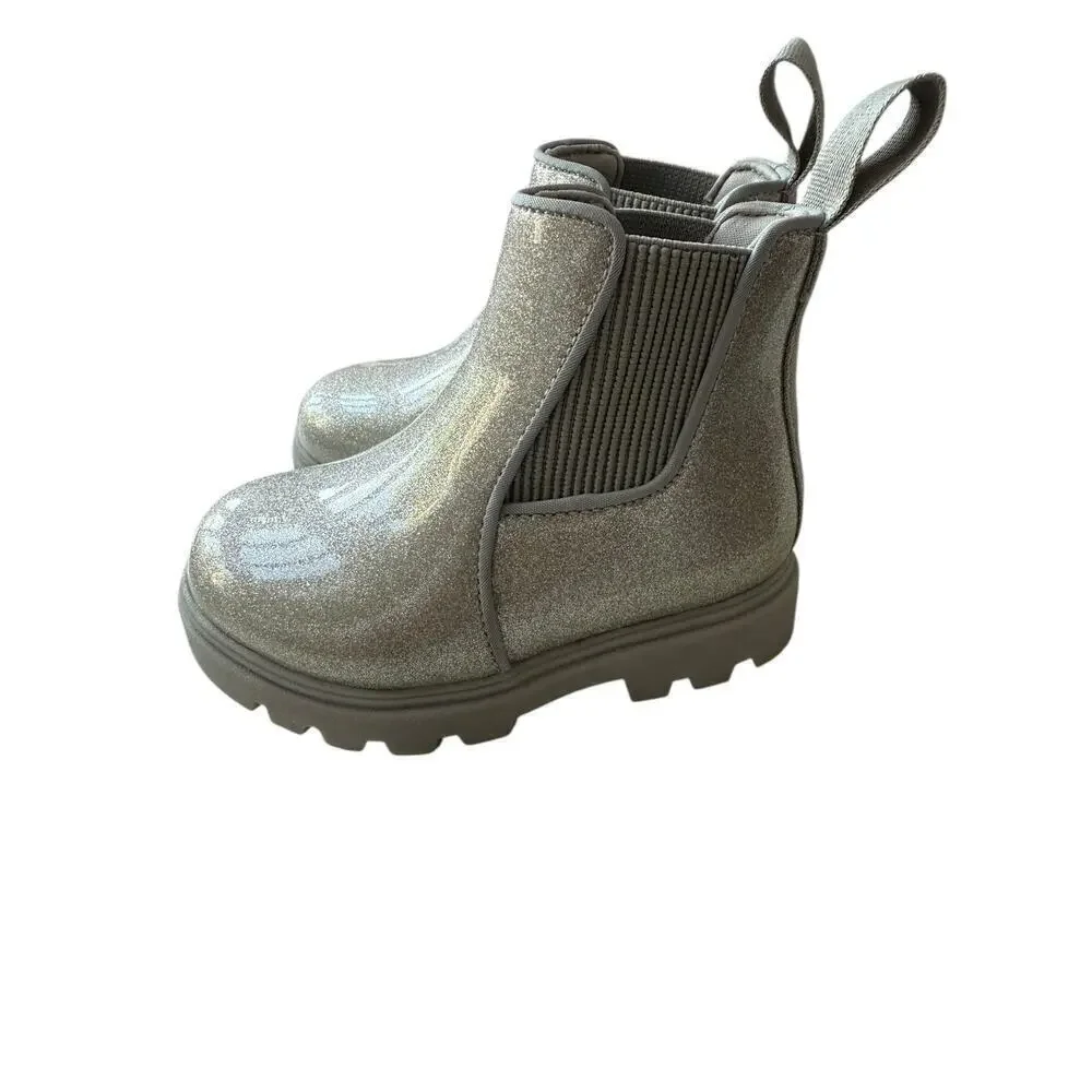 Native Shoes Kids Silver Glitter Kensington Treklite Chelsea Boots Size 6
